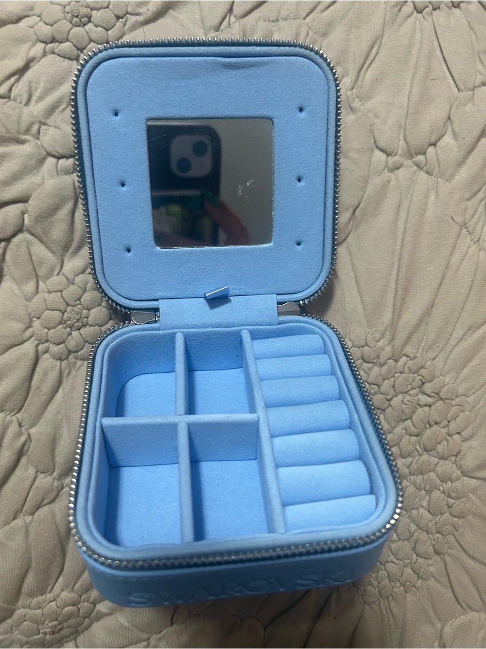 NEW Swarovski Blue Jewelry Travel Case with Embossed Logo - Picture 2 of 6